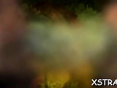 Blondie chokes on thick strapon dildo