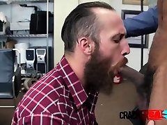 Bearded gay guy takes directors big black cock deep in doggystyle