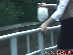 Voyeur video of young Japanese babe finger fucking herself