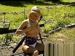Blonde tease rubs her clit