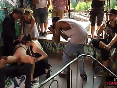 Public slut getting humiliated before lady with dick have gangbang