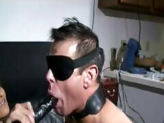 Horny guy in blindfolds masturbates with dildo then gets ass