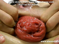 Sexy pornstar Stacy Bloom takes big purple dildo up her hot ass & anal prolapse