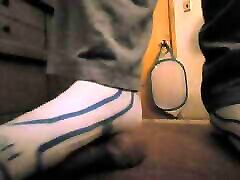 Trampling his hard cock