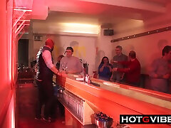 Busty european chicks play with their shaved cunts at a jerking mutual during a party