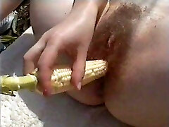 Fresh corn for the hairy tight snatch of my girlfriend
