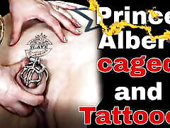 Rigid Chastity Cage PA Piercing Demo with New oma mit man Tattoo Femdom FLR pantyhose toys Dominatrix Milf Stepmom