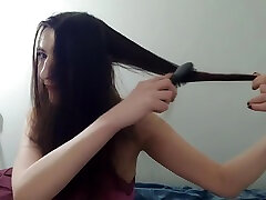 Some Like It Long Gypsy Dolores Sensual Applying Argan Oil On Long Hair